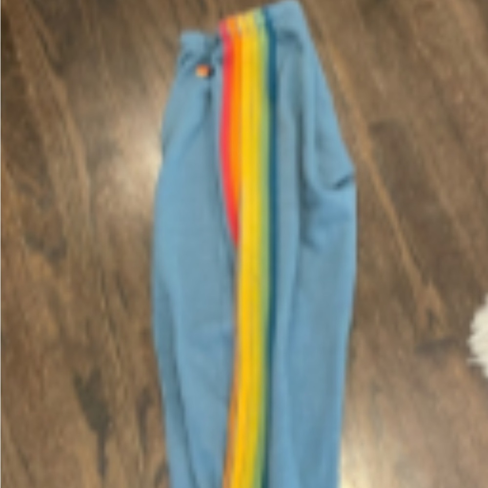 Aviator Nation Blue Joggers with Rainbow Stripe